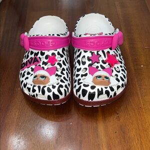 CROCS Kids Slippers - Pink and Black Animal Print